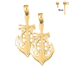 Sterling Silver 39mm Anchor Earrings (White or Yellow Gold Plated)
