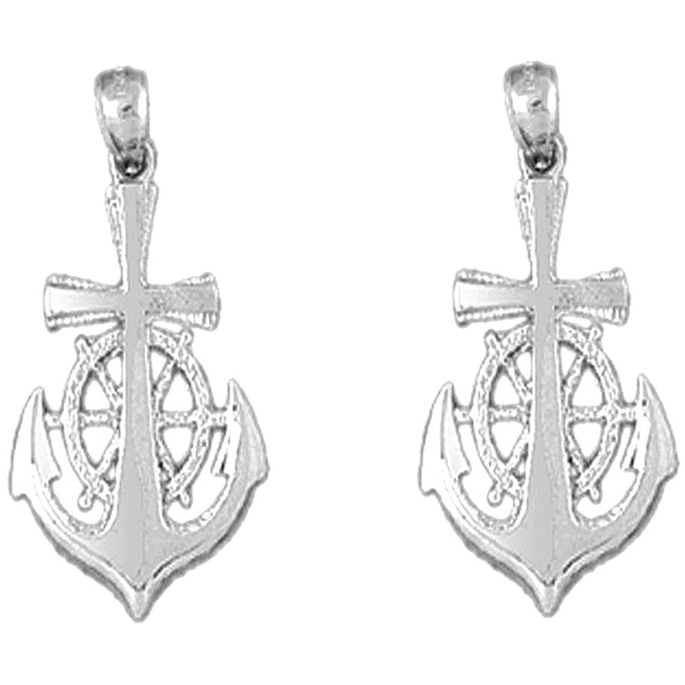 Sterling Silver 39mm Anchor Earrings