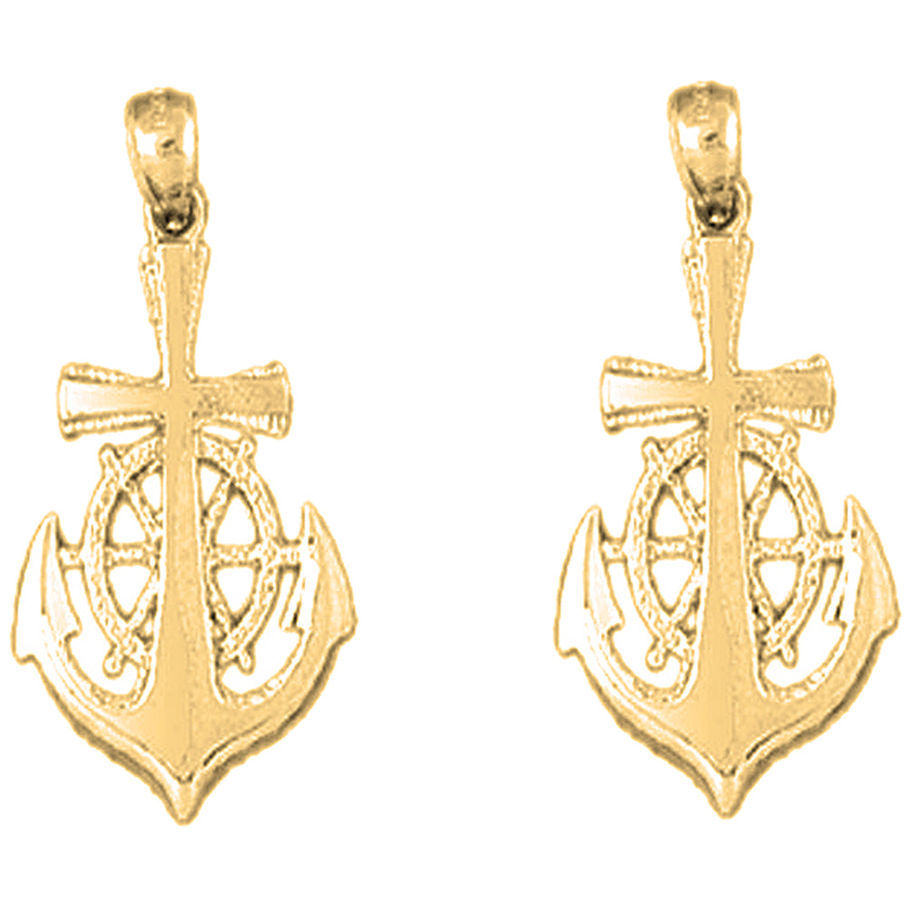 14K or 18K Gold 39mm Anchor Earrings