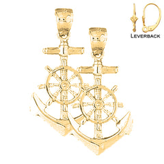 Sterling Silver 37mm Anchor Earrings (White or Yellow Gold Plated)
