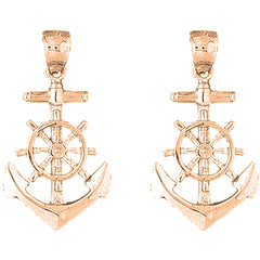 14K or 18K Gold 37mm Anchor Earrings