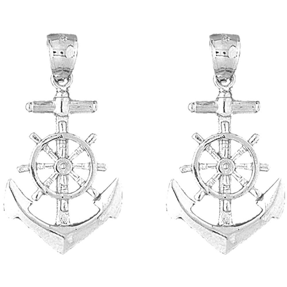 Sterling Silver 37mm Anchor Earrings