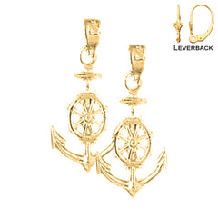 Sterling Silver 25mm Anchor Earrings (White or Yellow Gold Plated)
