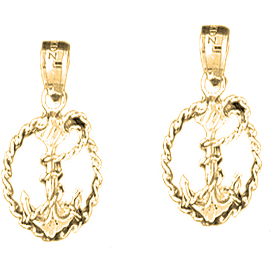14K or 18K Gold 22mm Anchor Earrings