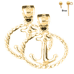 Sterling Silver 22mm Anchor Earrings (White or Yellow Gold Plated)