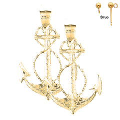 Sterling Silver 65mm Anchor Earrings (White or Yellow Gold Plated)