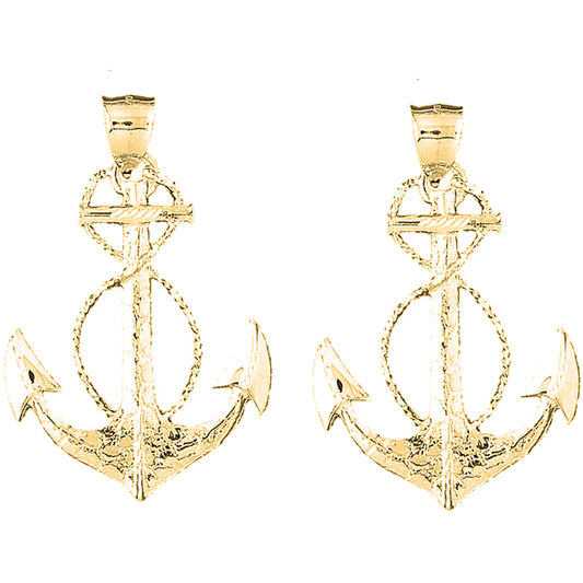 14K or 18K Gold 65mm Anchor Earrings