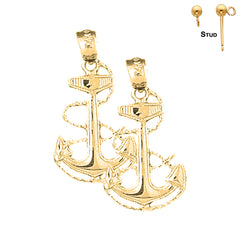 Sterling Silver 28mm Anchor Earrings (White or Yellow Gold Plated)