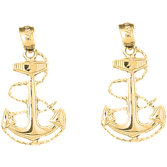 14K or 18K Gold 28mm Anchor Earrings