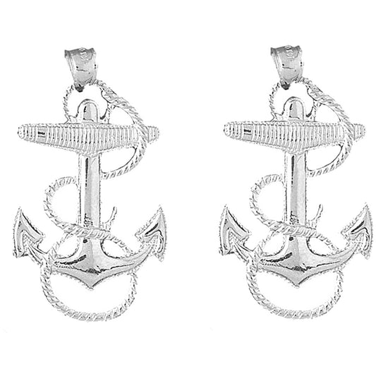 Sterling Silver 49mm Anchor Earrings