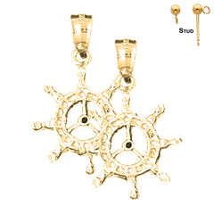 Sterling Silver 27mm Ships Wheel Earrings (White or Yellow Gold Plated)