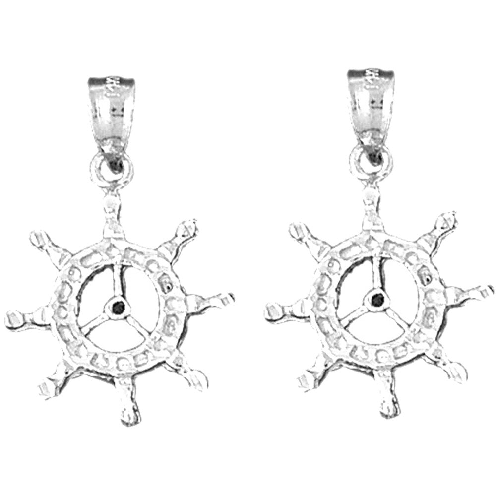 Sterling Silver 27mm Ships Wheel Earrings