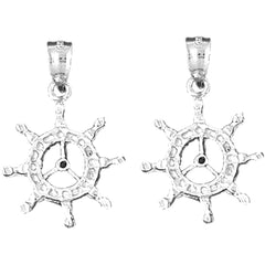 Sterling Silver 27mm Ships Wheel Earrings