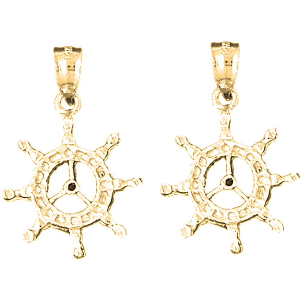 Yellow Gold-plated Silver 27mm Ships Wheel Earrings