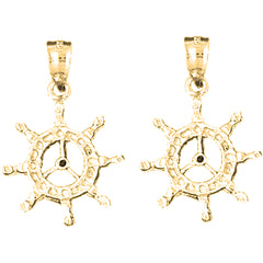 Yellow Gold-plated Silver 27mm Ships Wheel Earrings
