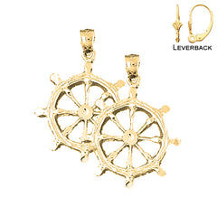 Sterling Silver 33mm Ships Wheel Earrings (White or Yellow Gold Plated)