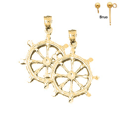 Sterling Silver 33mm Ships Wheel Earrings (White or Yellow Gold Plated)