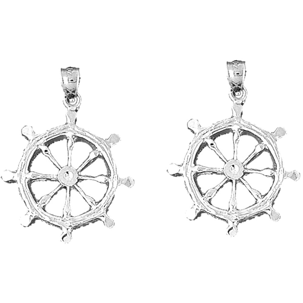 Sterling Silver 33mm Ships Wheel Earrings