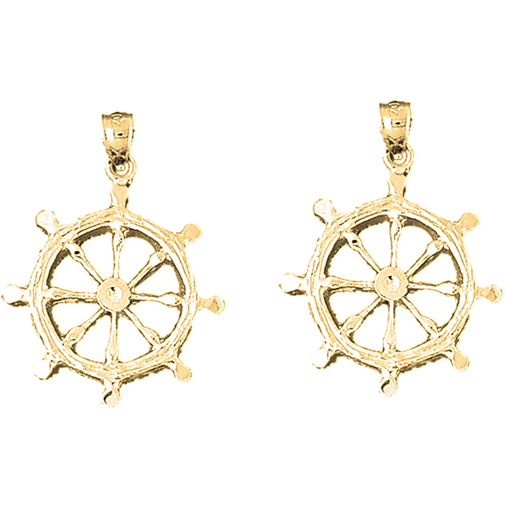 Yellow Gold-plated Silver 33mm Ships Wheel Earrings