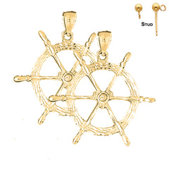 Sterling Silver 44mm Ships Wheel Earrings (White or Yellow Gold Plated)