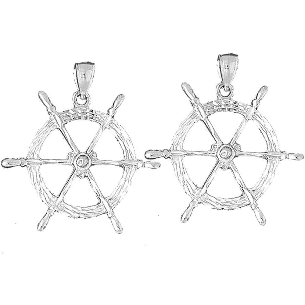 Sterling Silver 44mm Ships Wheel Earrings