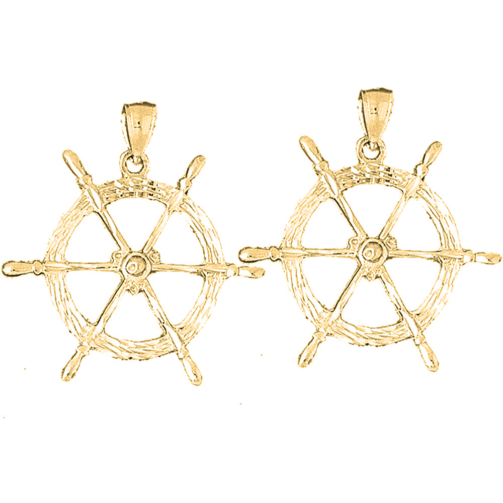 Yellow Gold-plated Silver 44mm Ships Wheel Earrings