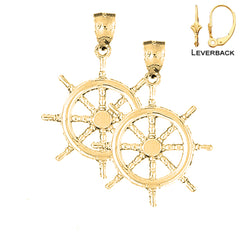 Sterling Silver 39mm Ships Wheel Earrings (White or Yellow Gold Plated)