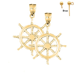 Sterling Silver 39mm Ships Wheel Earrings (White or Yellow Gold Plated)