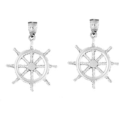 Sterling Silver 39mm Ships Wheel Earrings