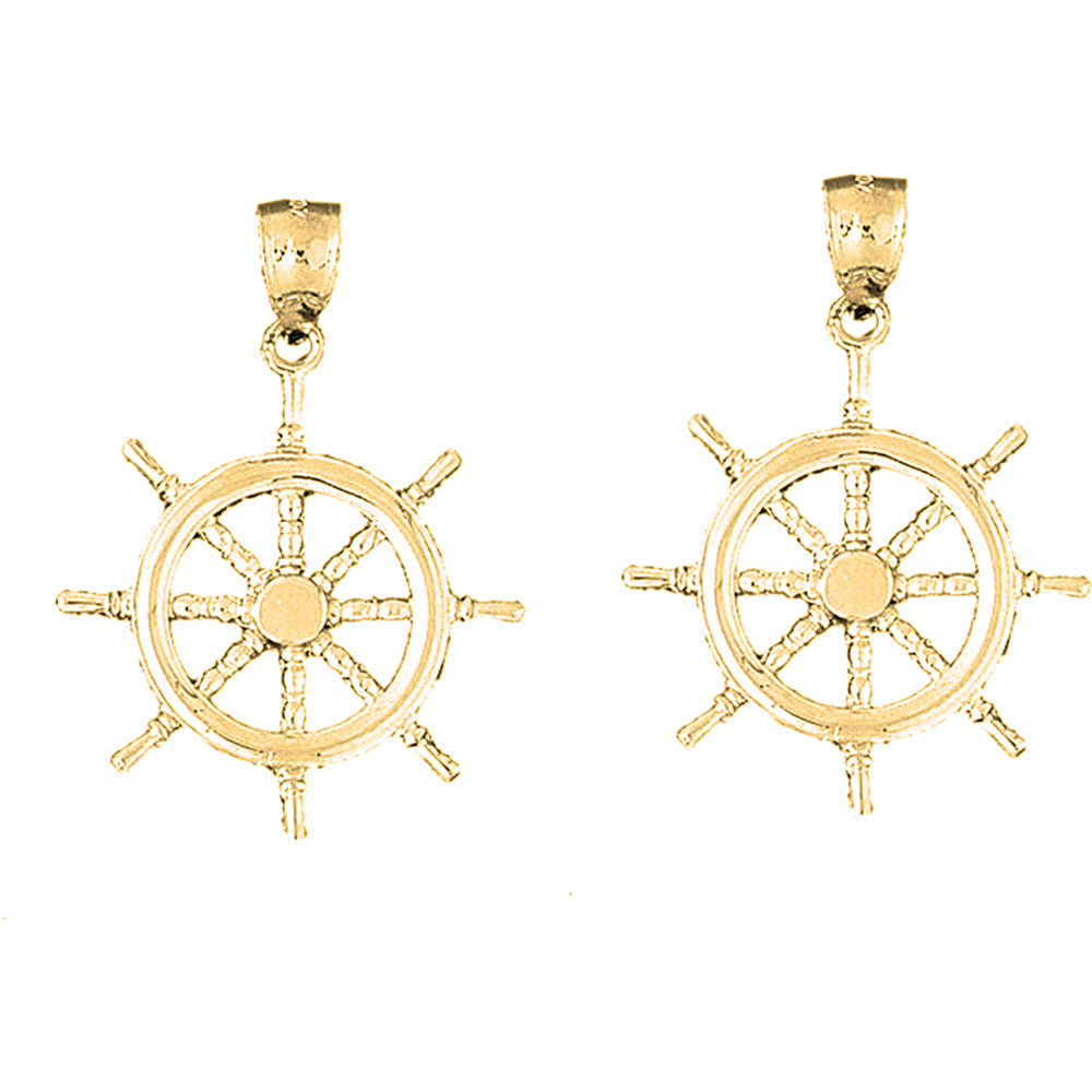 Yellow Gold-plated Silver 39mm Ships Wheel Earrings