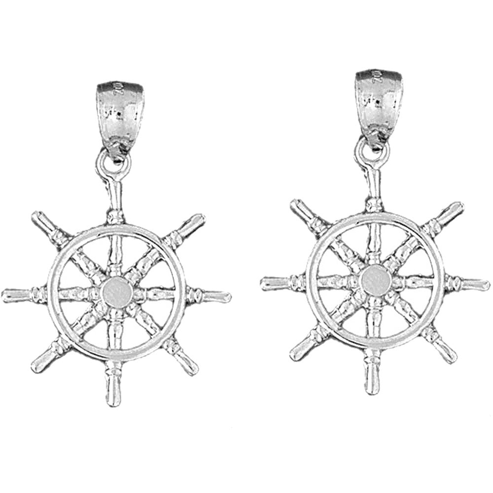Sterling Silver 35mm Ships Wheel Earrings