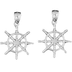 Sterling Silver 35mm Ships Wheel Earrings