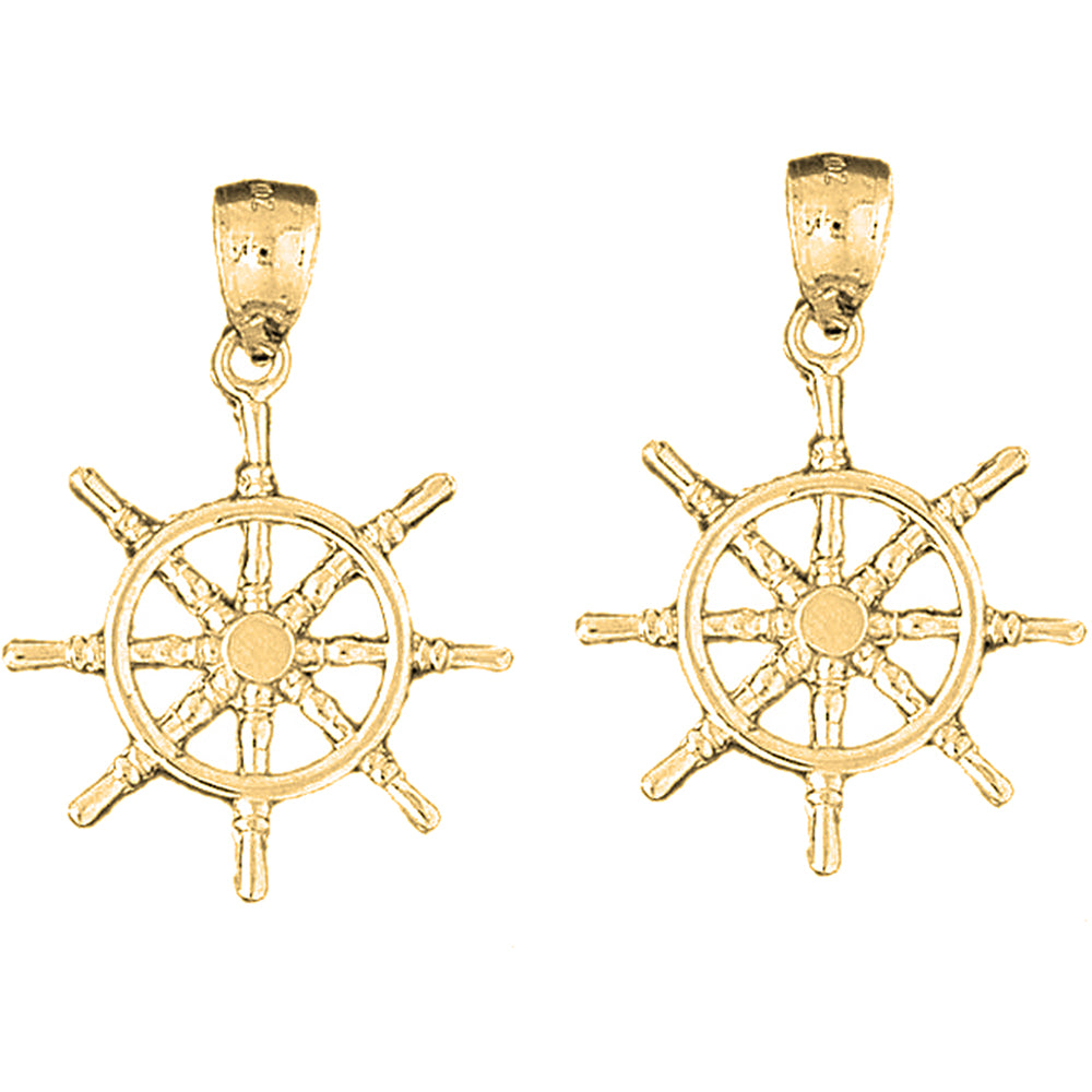 Yellow Gold-plated Silver 35mm Ships Wheel Earrings