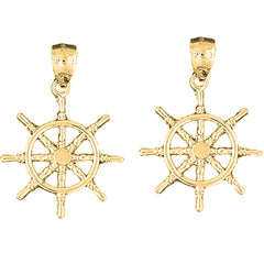 Yellow Gold-plated Silver 35mm Ships Wheel Earrings