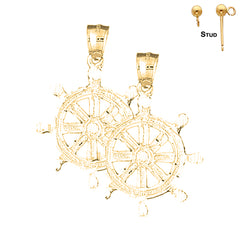 Sterling Silver 38mm Ships Wheel Earrings (White or Yellow Gold Plated)
