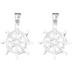 Sterling Silver 38mm Ships Wheel Earrings
