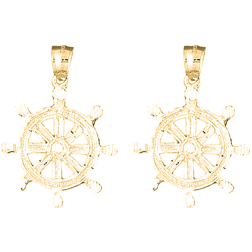 Yellow Gold-plated Silver 38mm Ships Wheel Earrings