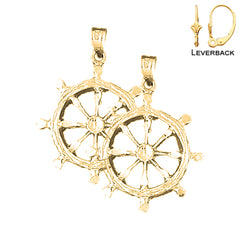 Sterling Silver 33mm Ships Wheel Earrings (White or Yellow Gold Plated)