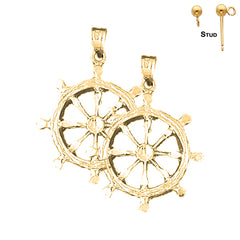 Sterling Silver 33mm Ships Wheel Earrings (White or Yellow Gold Plated)