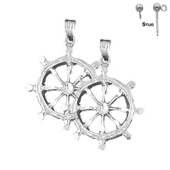 Sterling Silver 33mm Ships Wheel Earrings (White or Yellow Gold Plated)