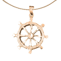 10K, 14K or 18K Gold Ships Wheel Pendant