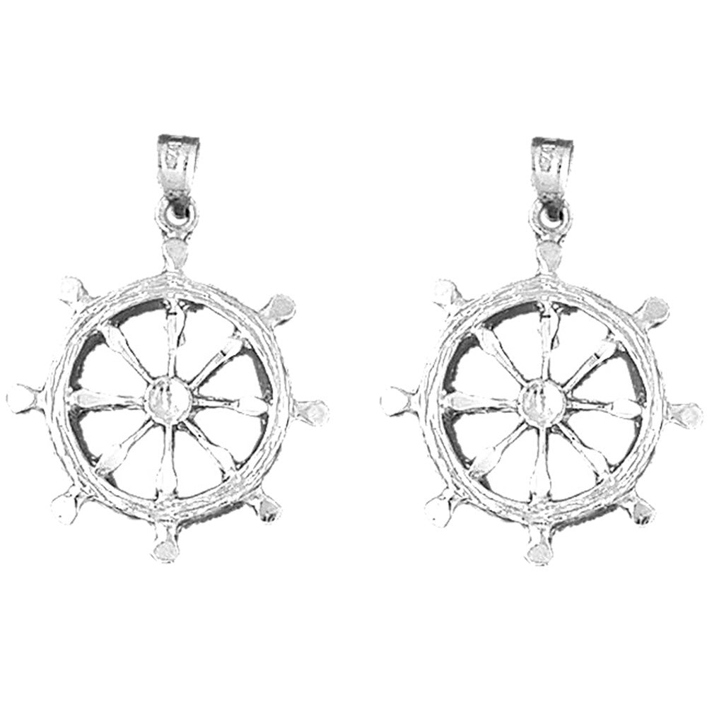 Sterling Silver 33mm Ships Wheel Earrings