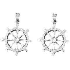 Sterling Silver 33mm Ships Wheel Earrings