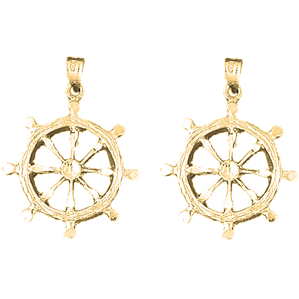 Yellow Gold-plated Silver 33mm Ships Wheel Earrings