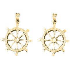 Yellow Gold-plated Silver 33mm Ships Wheel Earrings