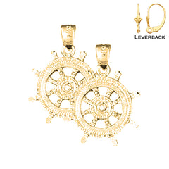 Sterling Silver 25mm Ships Wheel Earrings (White or Yellow Gold Plated)