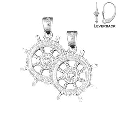 Sterling Silver 25mm Ships Wheel Earrings (White or Yellow Gold Plated)