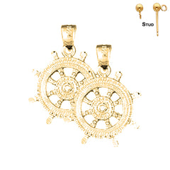 Sterling Silver 25mm Ships Wheel Earrings (White or Yellow Gold Plated)