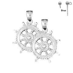 Sterling Silver 25mm Ships Wheel Earrings (White or Yellow Gold Plated)