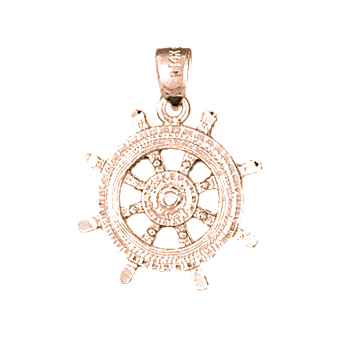 10K, 14K or 18K Gold Ships Wheel Pendant